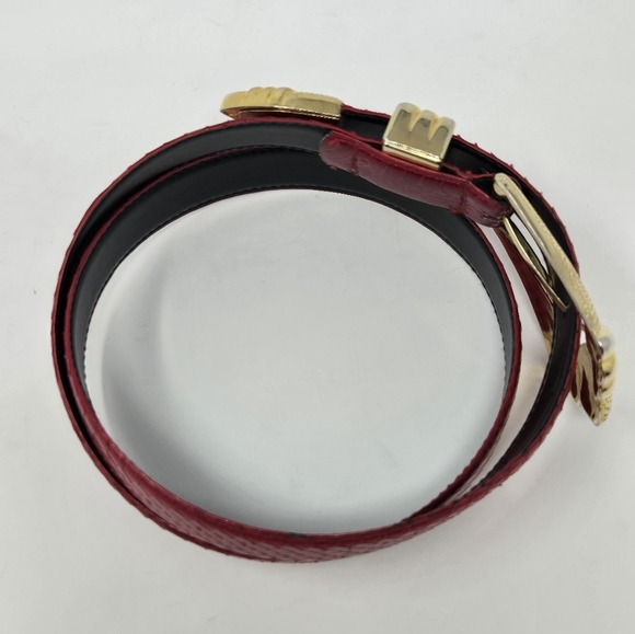 VINTAGE JANA GENUINE SNAKESKIN RED BELT GOLD BUCKLE & END CAP WOMEN LARGE 1980s - Picture 13 of 15